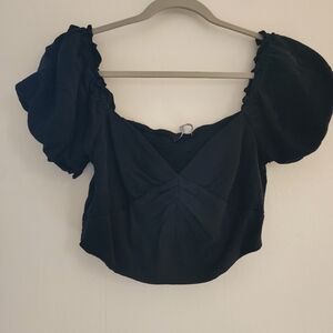 Sophie Rue super cropped black ruffle shirt size L